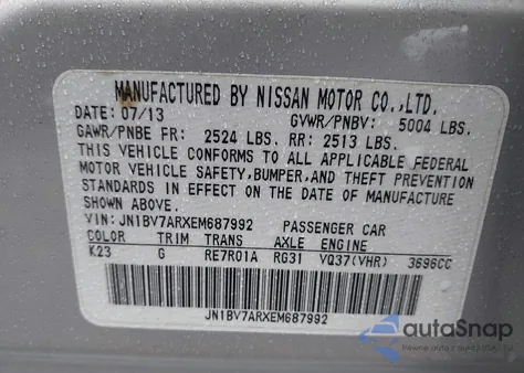 2014 Infiniti Q50 Premium from USA, damaged, VIN JN1BV7ARXEM687992